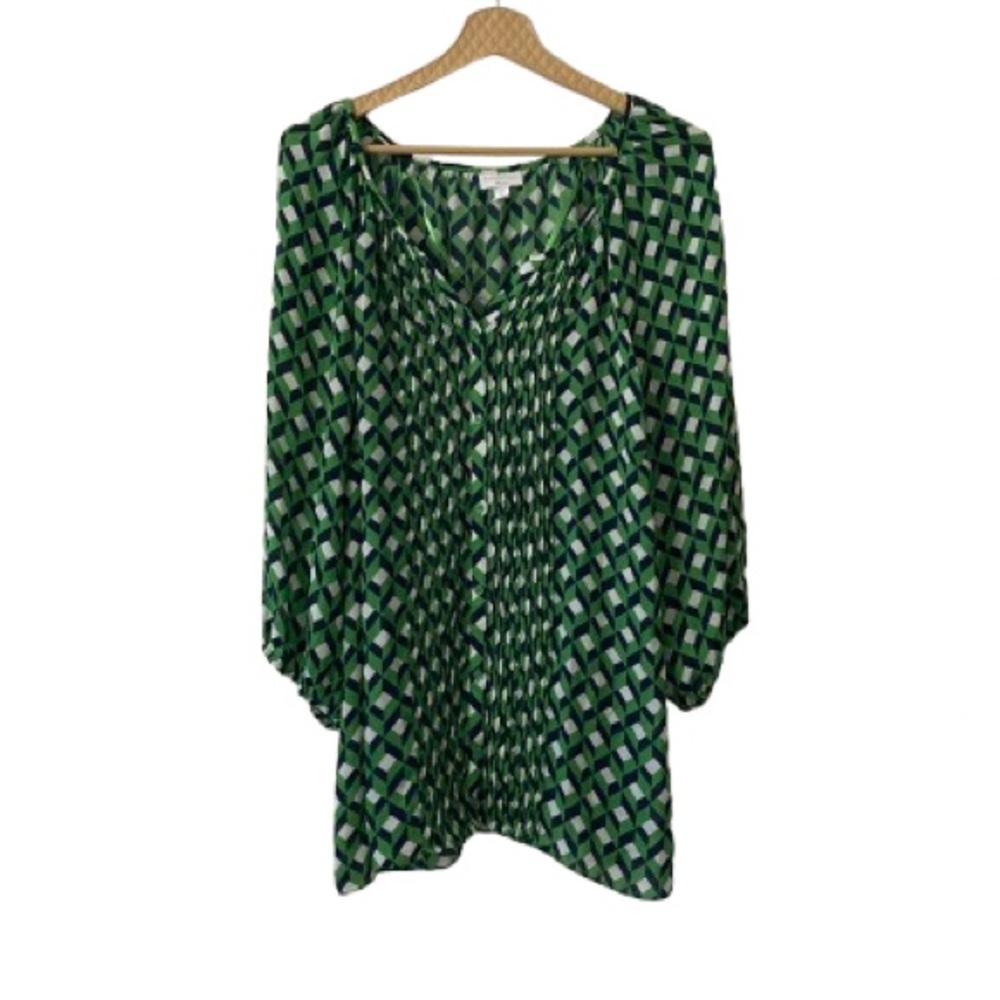 Charter Club Emerald and Black Patterned Blouse